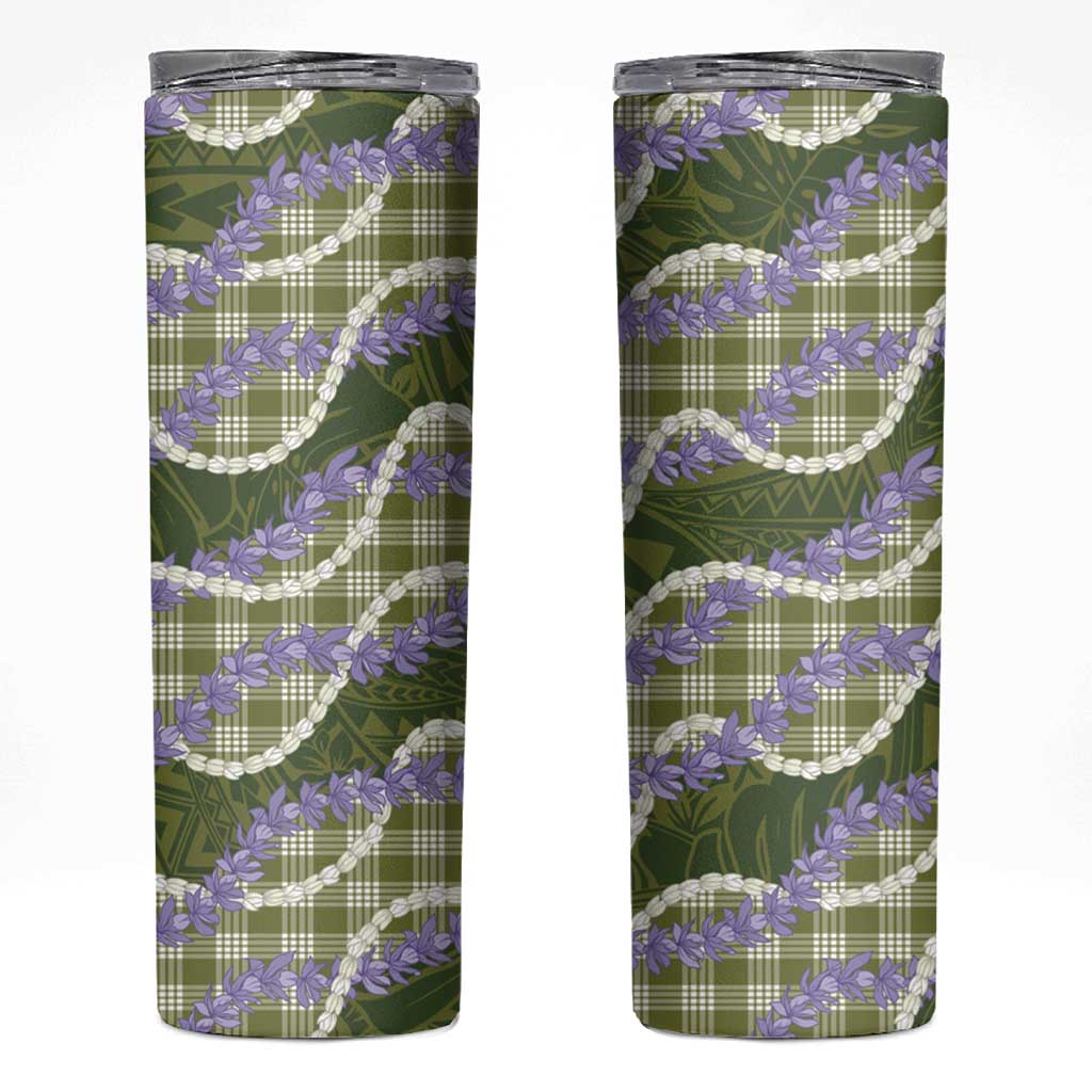 Green Hawaii Palaka Honohono Pikake Skinny Tumbler Hawaiian Orchid Lei Polynesian Pattern - Polynesian Pride