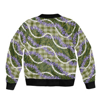 Green Hawaii Palaka Honohono Pikake Sleeve Zip Bomber Jacket Hawaiian Orchid Lei Polynesian Pattern - Polynesian Pride