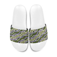 Green Hawaii Palaka Honohono Pikake Slide Sandals Hawaiian Orchid Lei Polynesian Pattern - Polynesian Pride