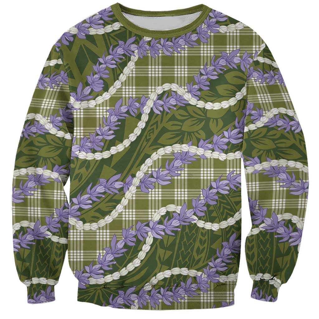 Green Hawaii Palaka Honohono Pikake Sweatshirt Hawaiian Orchid Lei Polynesian Pattern - Polynesian Pride