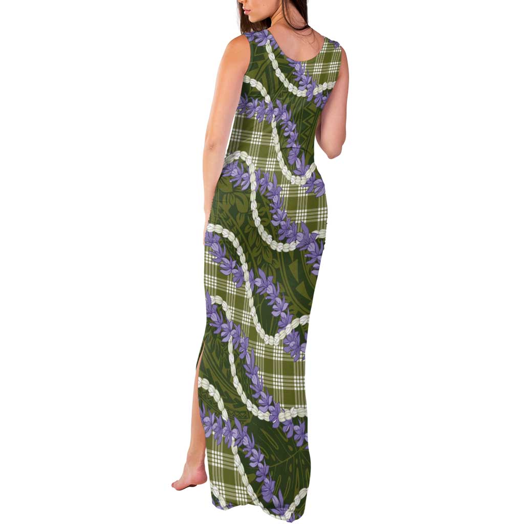 Green Hawaii Palaka Honohono Pikake Tank Maxi Dress Hawaiian Orchid Lei Polynesian Pattern - Polynesian Pride