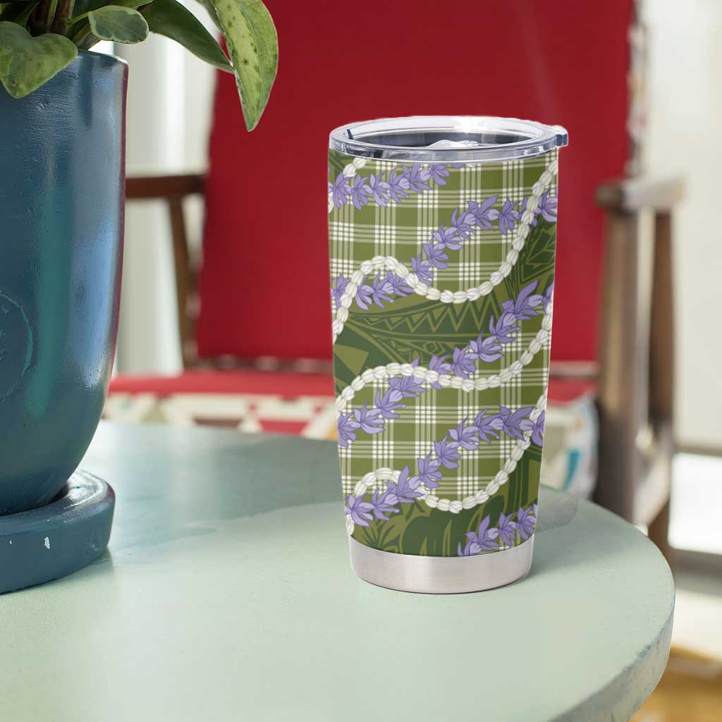 Green Hawaii Palaka Honohono Pikake Tumbler Cup Hawaiian Orchid Lei Polynesian Pattern - Polynesian Pride