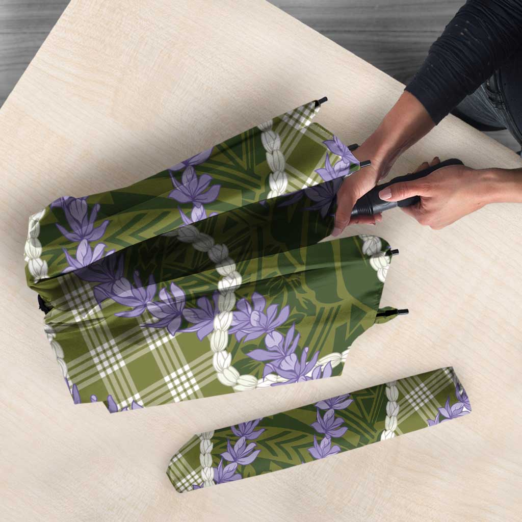 Green Hawaii Palaka Honohono Pikake Umbrella Hawaiian Orchid Lei Polynesian Pattern - Polynesian Pride