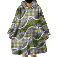 Green Hawaii Palaka Honohono Pikake Wearable Blanket Hoodie Hawaiian Orchid Lei Polynesian Pattern - Polynesian Pride