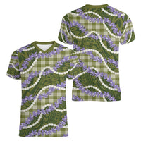 Green Hawaii Palaka Honohono Pikake Women V-Neck T-Shirt Hawaiian Orchid Lei Polynesian Pattern - Polynesian Pride