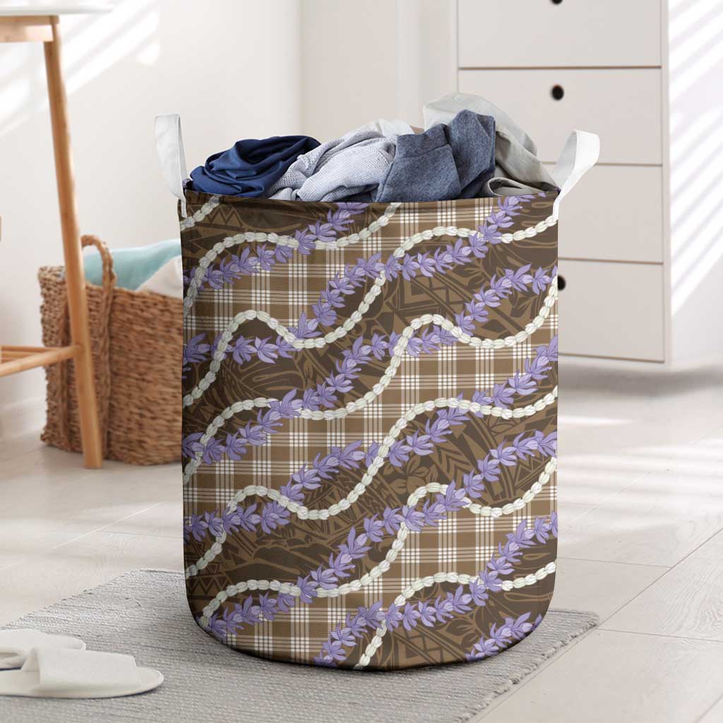 Brown Hawaii Palaka Honohono Pikake Laundry Basket Hawaiian Orchid Lei Polynesian Pattern LT14 Brown - Polynesian Pride