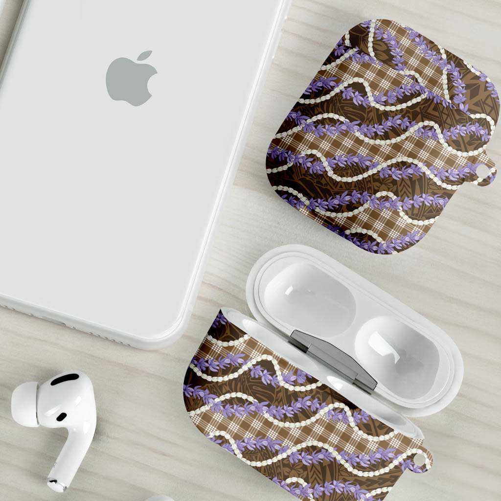 Brown Hawaii Palaka Honohono Pikake AirPods Case Hawaiian Orchid Lei Polynesian Pattern - Polynesian Pride