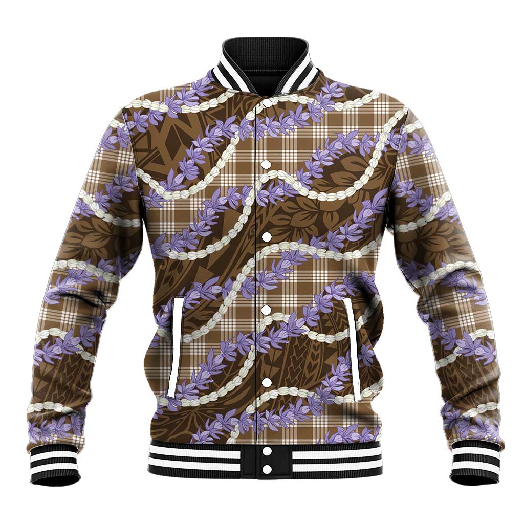 Brown Hawaii Palaka Honohono Pikake Baseball Jacket Hawaiian Orchid Lei Polynesian Pattern - Polynesian Pride