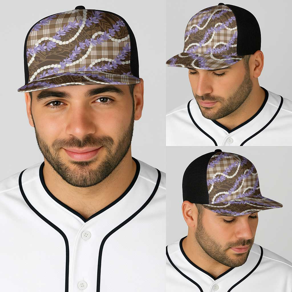 Brown Hawaii Palaka Honohono Pikake Baseball Net Cap Hawaiian Orchid Lei Polynesian Pattern - Polynesian Pride