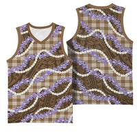 Brown Hawaii Palaka Honohono Pikake Basketball Jersey Hawaiian Orchid Lei Polynesian Pattern - Polynesian Pride