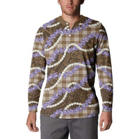 Brown Hawaii Palaka Honohono Pikake Button Sweatshirt Hawaiian Orchid Lei Polynesian Pattern - Polynesian Pride