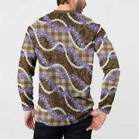 Brown Hawaii Palaka Honohono Pikake Button Sweatshirt Hawaiian Orchid Lei Polynesian Pattern - Polynesian Pride