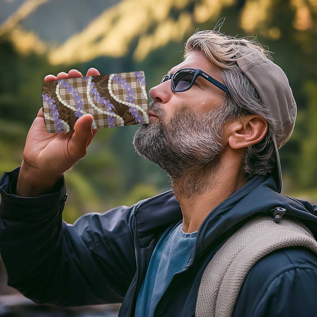 Brown Hawaii Palaka Honohono Pikake 4 in 1 Can Cooler Tumbler Hawaiian Orchid Lei Polynesian Pattern - Polynesian Pride