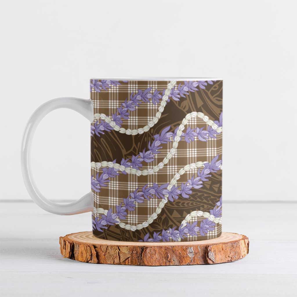 Brown Hawaii Palaka Honohono Pikake Ceramic Mug Hawaiian Orchid Lei Polynesian Pattern - Polynesian Pride