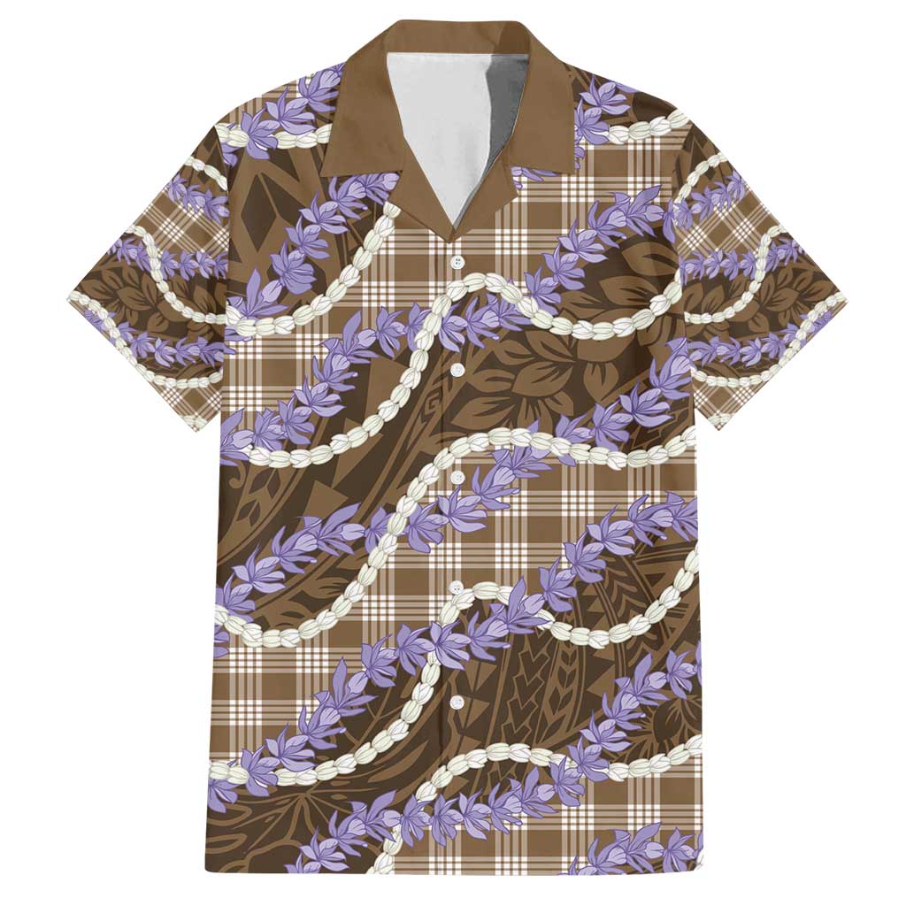 Brown Hawaii Palaka Honohono Pikake Family Matching Puletasi and Hawaiian Shirt Hawaiian Orchid Lei Polynesian Pattern - Polynesian Pride