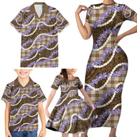 Brown Hawaii Palaka Honohono Pikake Family Matching Short Sleeve Bodycon Dress and Hawaiian Shirt Hawaiian Orchid Lei Polynesian Pattern - Polynesian Pride