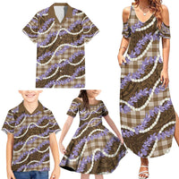 Brown Hawaii Palaka Honohono Pikake Family Matching Summer Maxi Dress and Hawaiian Shirt Hawaiian Orchid Lei Polynesian Pattern - Polynesian Pride