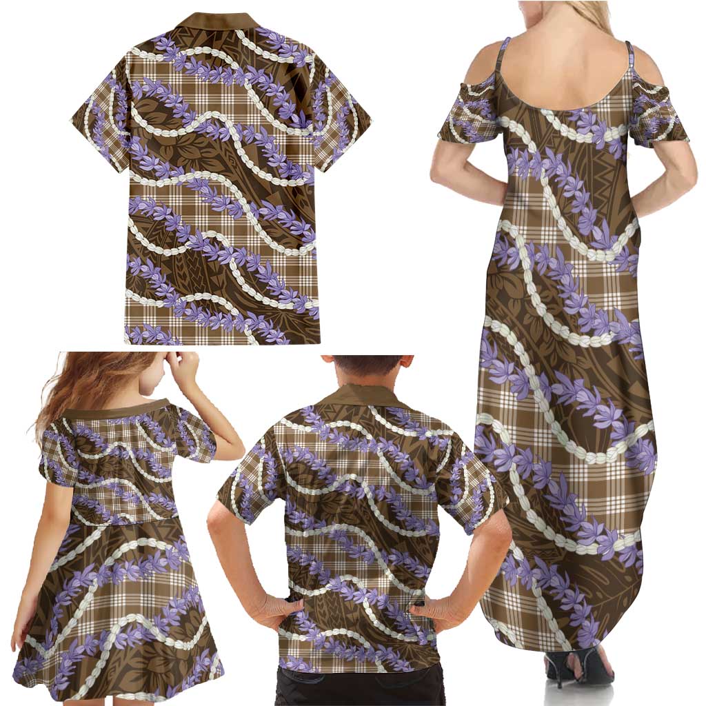 Brown Hawaii Palaka Honohono Pikake Family Matching Summer Maxi Dress and Hawaiian Shirt Hawaiian Orchid Lei Polynesian Pattern - Polynesian Pride