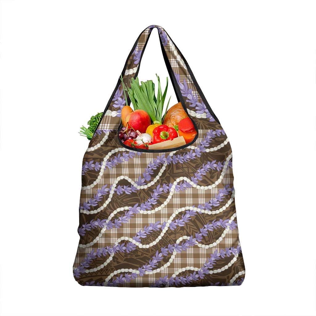 Brown Hawaii Palaka Honohono Pikake Grocery Bag Hawaiian Orchid Lei Polynesian Pattern - Polynesian Pride