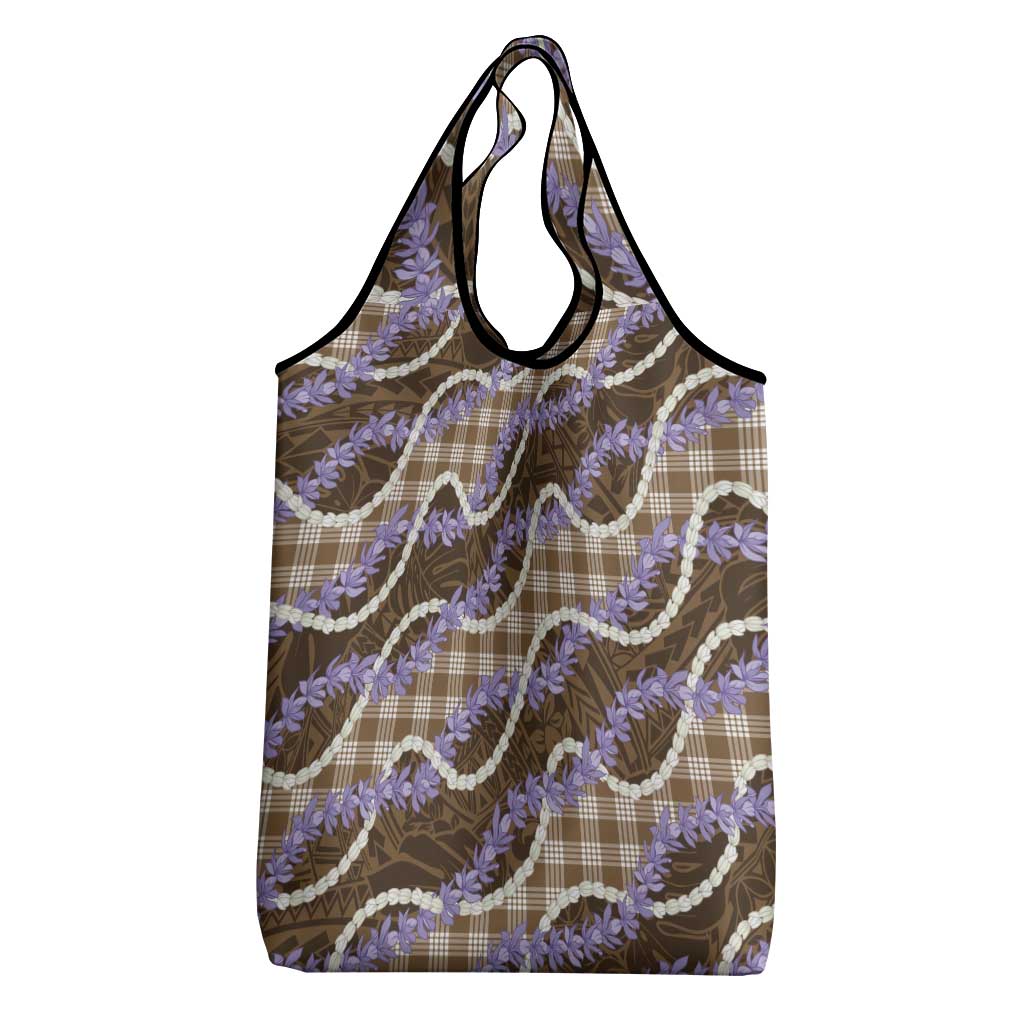 Brown Hawaii Palaka Honohono Pikake Grocery Bag Hawaiian Orchid Lei Polynesian Pattern - Polynesian Pride