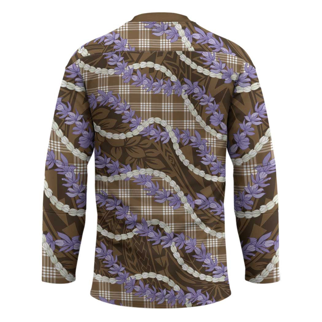 Brown Hawaii Palaka Honohono Pikake Hockey Jersey Hawaiian Orchid Lei Polynesian Pattern - Polynesian Pride
