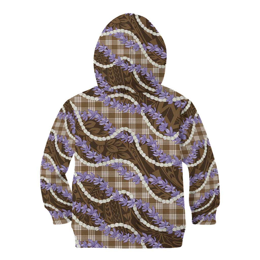 Brown Hawaii Palaka Honohono Pikake Kid Hoodie Hawaiian Orchid Lei Polynesian Pattern - Polynesian Pride