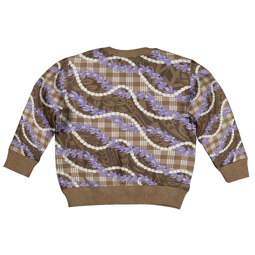 Brown Hawaii Palaka Honohono Pikake Kid Ugly Christmas Sweater Hawaiian Orchid Lei Polynesian Pattern - Polynesian Pride