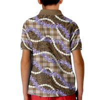 Brown Hawaii Palaka Honohono Pikake Kid Polo Shirt Hawaiian Orchid Lei Polynesian Pattern - Polynesian Pride