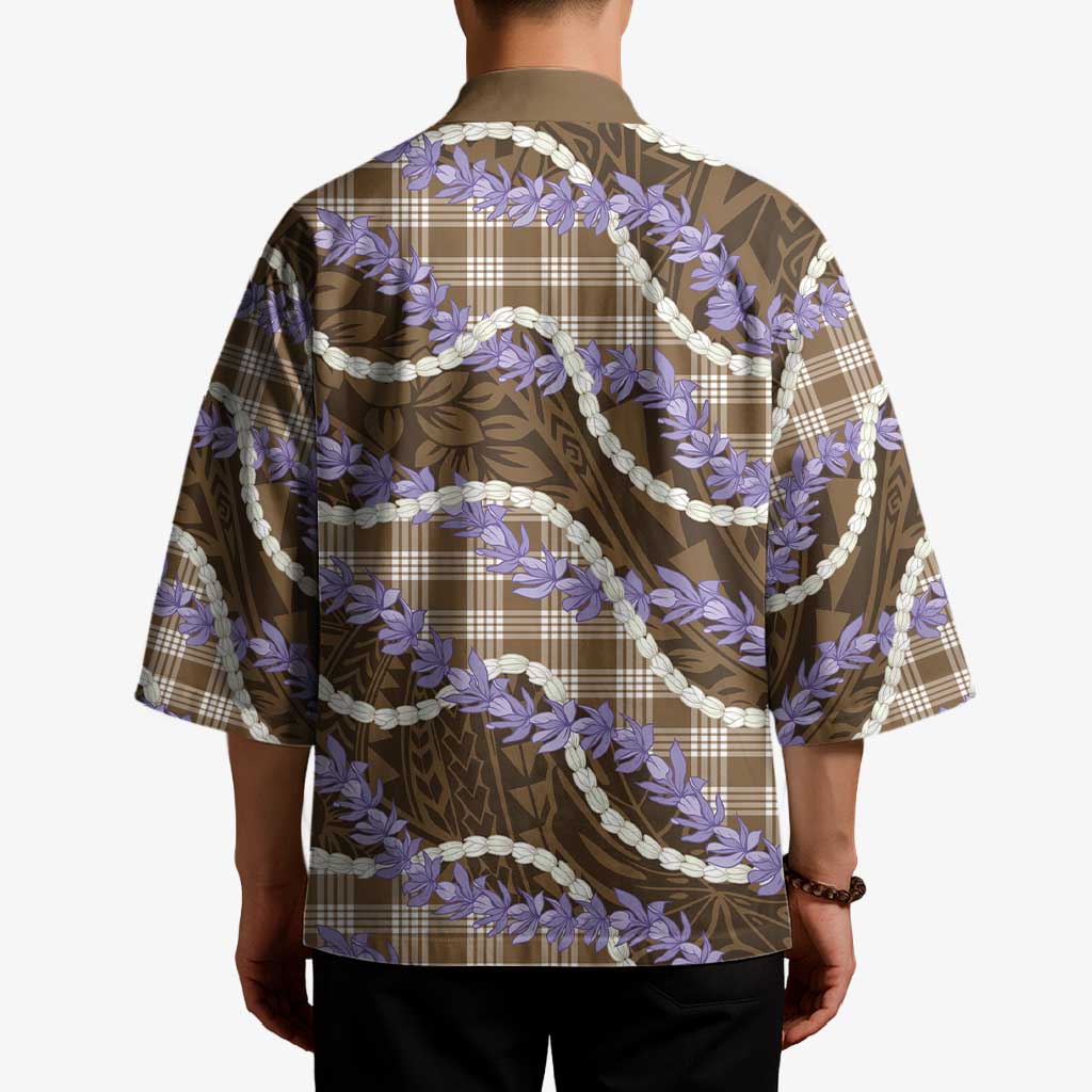 Brown Hawaii Palaka Honohono Pikake Kimono Hawaiian Orchid Lei Polynesian Pattern - Polynesian Pride