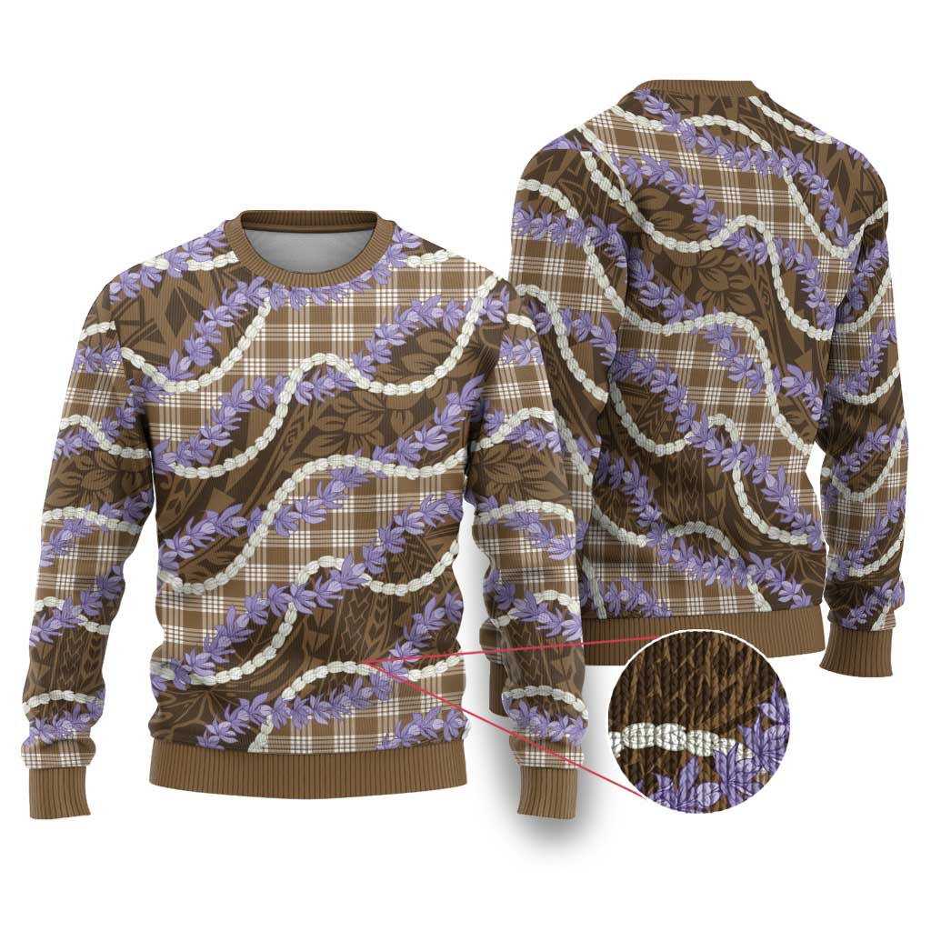 Brown Hawaii Palaka Honohono Pikake Ugly Christmas Sweater Hawaiian Orchid Lei Polynesian Pattern - Polynesian Pride