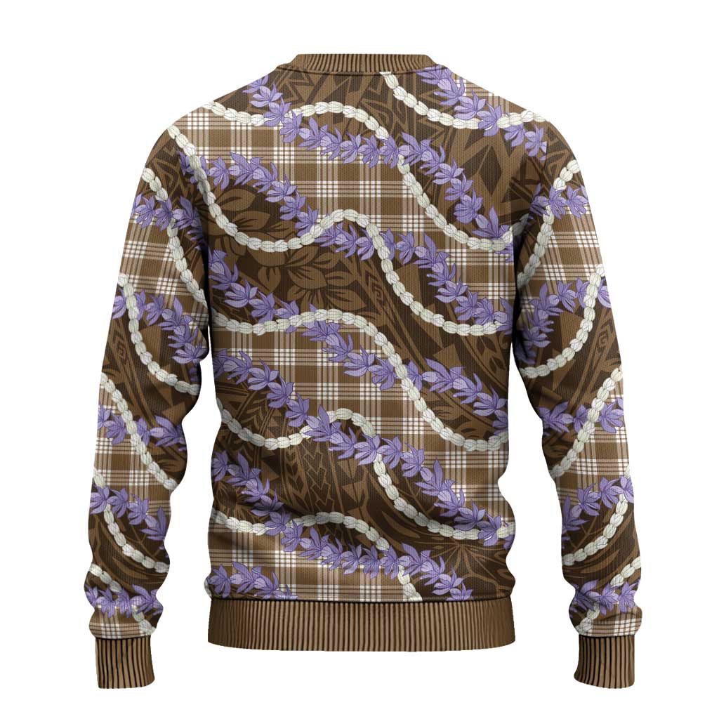 Brown Hawaii Palaka Honohono Pikake Ugly Christmas Sweater Hawaiian Orchid Lei Polynesian Pattern - Polynesian Pride