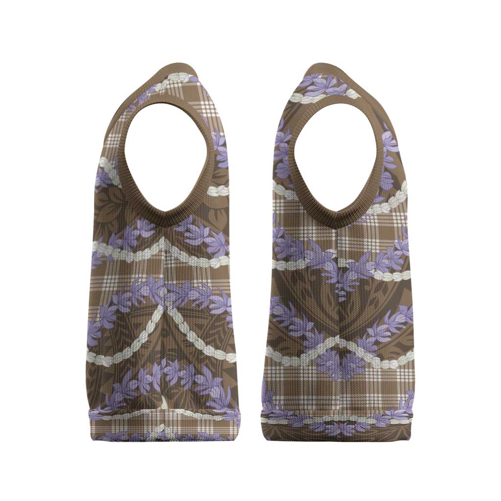 Brown Hawaii Palaka Honohono Pikake Christmas Knitted V-Neck Vest Hawaiian Orchid Lei Polynesian Pattern - Polynesian Pride