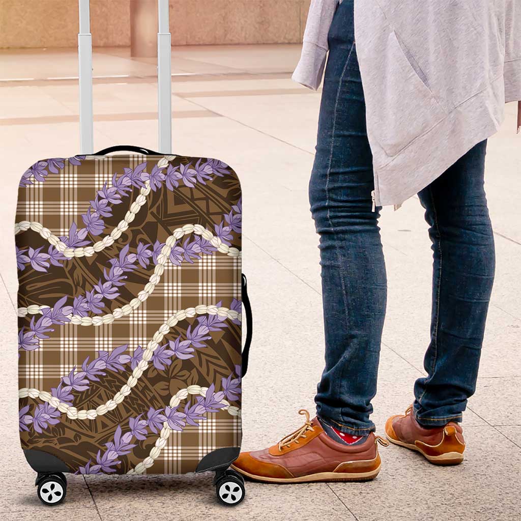 Brown Hawaii Palaka Honohono Pikake Luggage Cover Hawaiian Orchid Lei Polynesian Pattern - Polynesian Pride