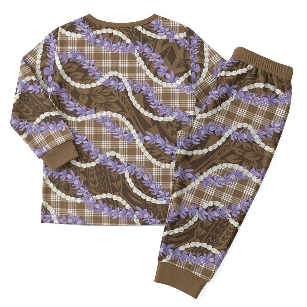 Brown Hawaii Palaka Honohono Pikake Christmas Pajama Set Hawaiian Orchid Lei Polynesian Pattern - Polynesian Pride