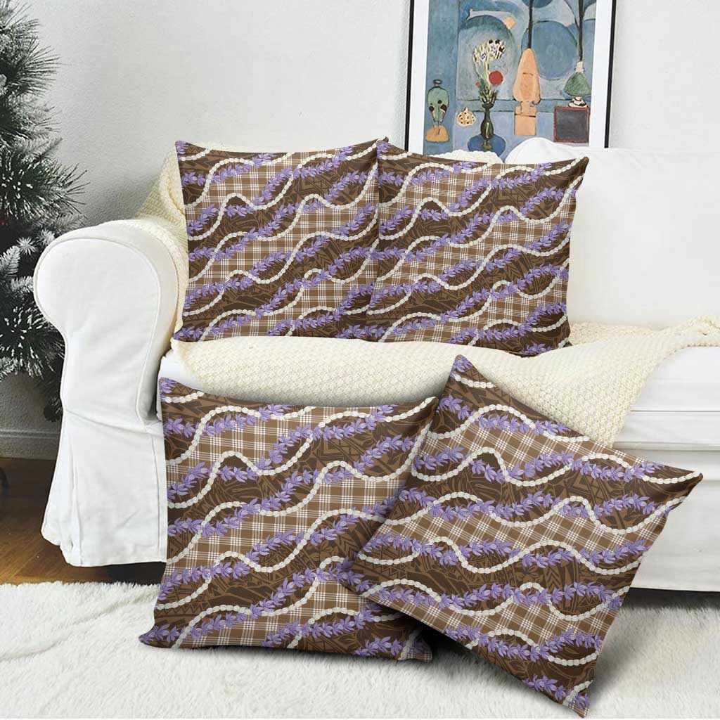 Brown Hawaii Palaka Honohono Pikake Pillow Cover Hawaiian Orchid Lei Polynesian Pattern - Polynesian Pride