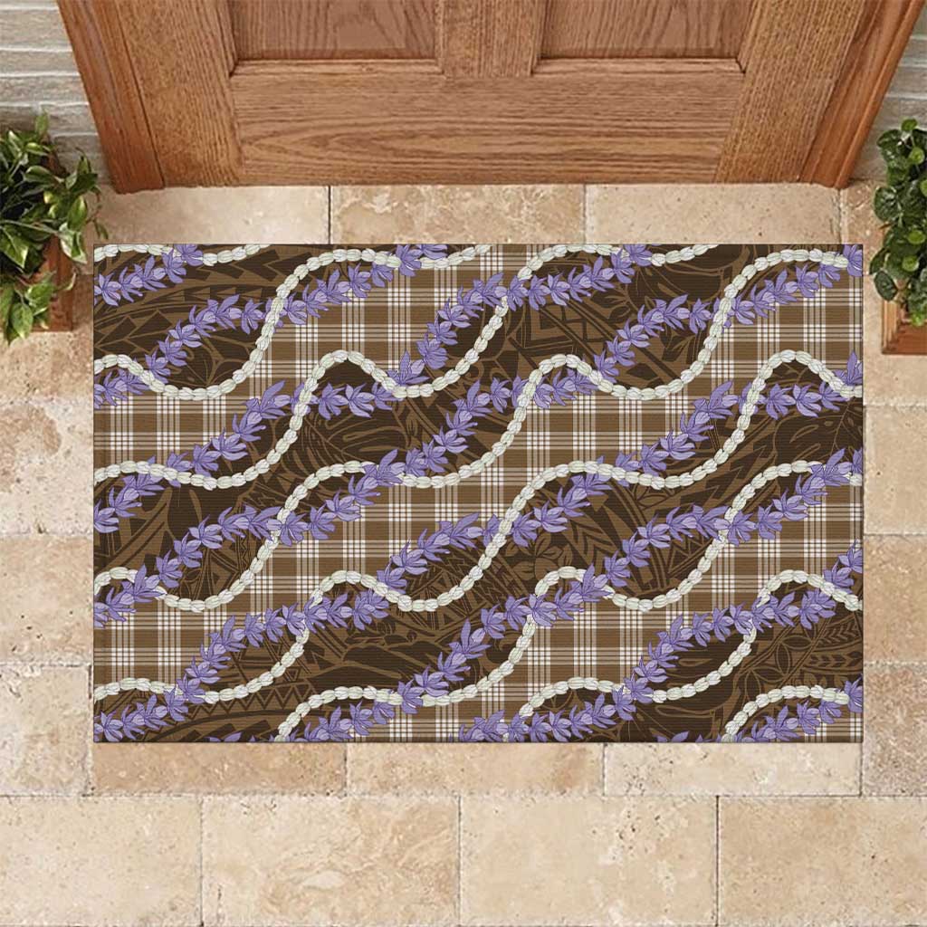 Brown Hawaii Palaka Honohono Pikake Rubber Doormat Hawaiian Orchid Lei Polynesian Pattern - Polynesian Pride