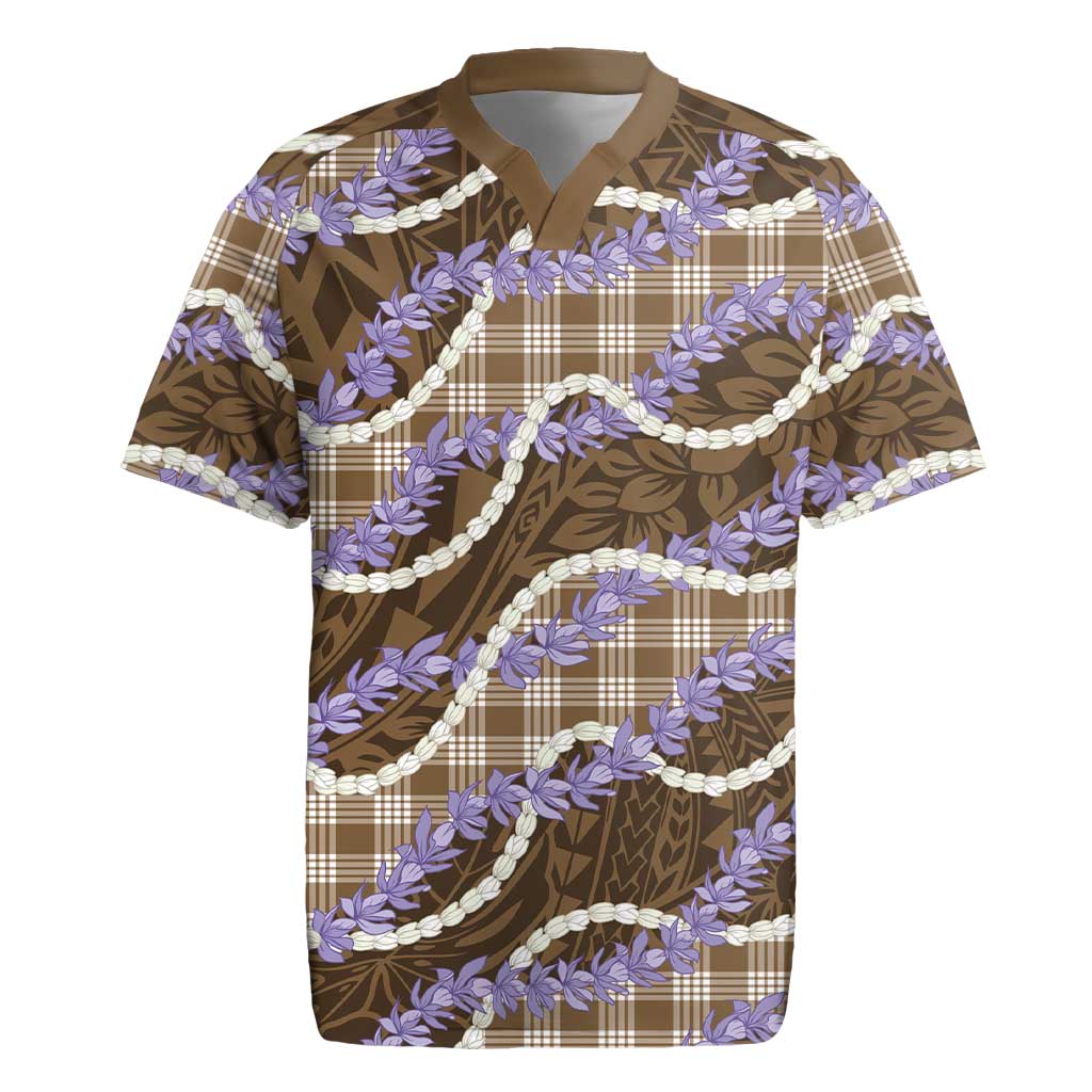 Brown Hawaii Palaka Honohono Pikake Rugby Jersey Hawaiian Orchid Lei Polynesian Pattern - Polynesian Pride