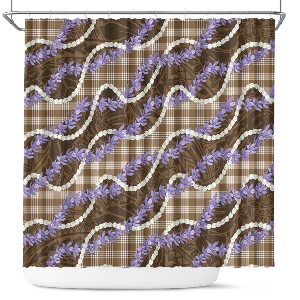 Brown Hawaii Palaka Honohono Pikake Shower Curtain Hawaiian Orchid Lei Polynesian Pattern - Polynesian Pride