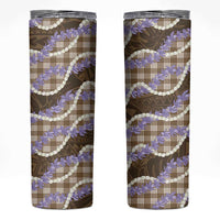 Brown Hawaii Palaka Honohono Pikake Skinny Tumbler Hawaiian Orchid Lei Polynesian Pattern - Polynesian Pride