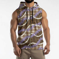 Brown Hawaii Palaka Honohono Pikake Sleeveless Zip Hoodie Hawaiian Orchid Lei Polynesian Pattern - Polynesian Pride