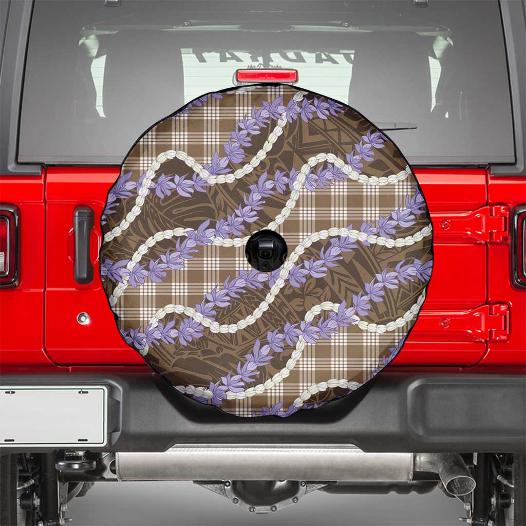 Brown Hawaii Palaka Honohono Pikake Spare Tire Cover Hawaiian Orchid Lei Polynesian Pattern - Polynesian Pride