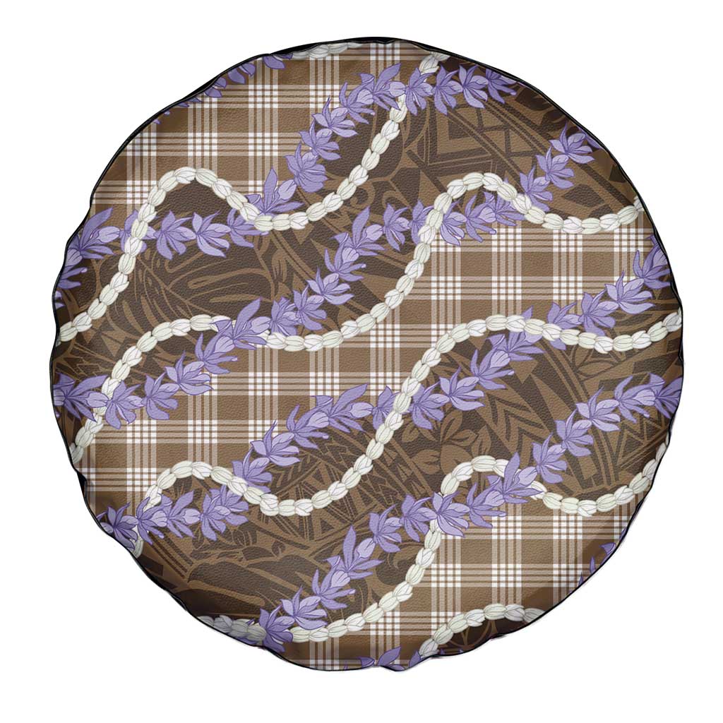 Brown Hawaii Palaka Honohono Pikake Spare Tire Cover Hawaiian Orchid Lei Polynesian Pattern - Polynesian Pride