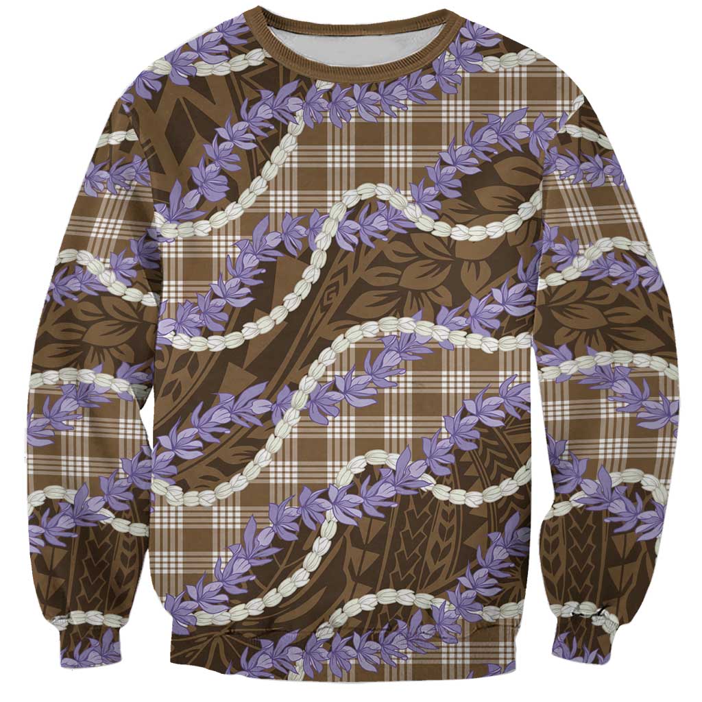Brown Hawaii Palaka Honohono Pikake Sweatshirt Hawaiian Orchid Lei Polynesian Pattern - Polynesian Pride