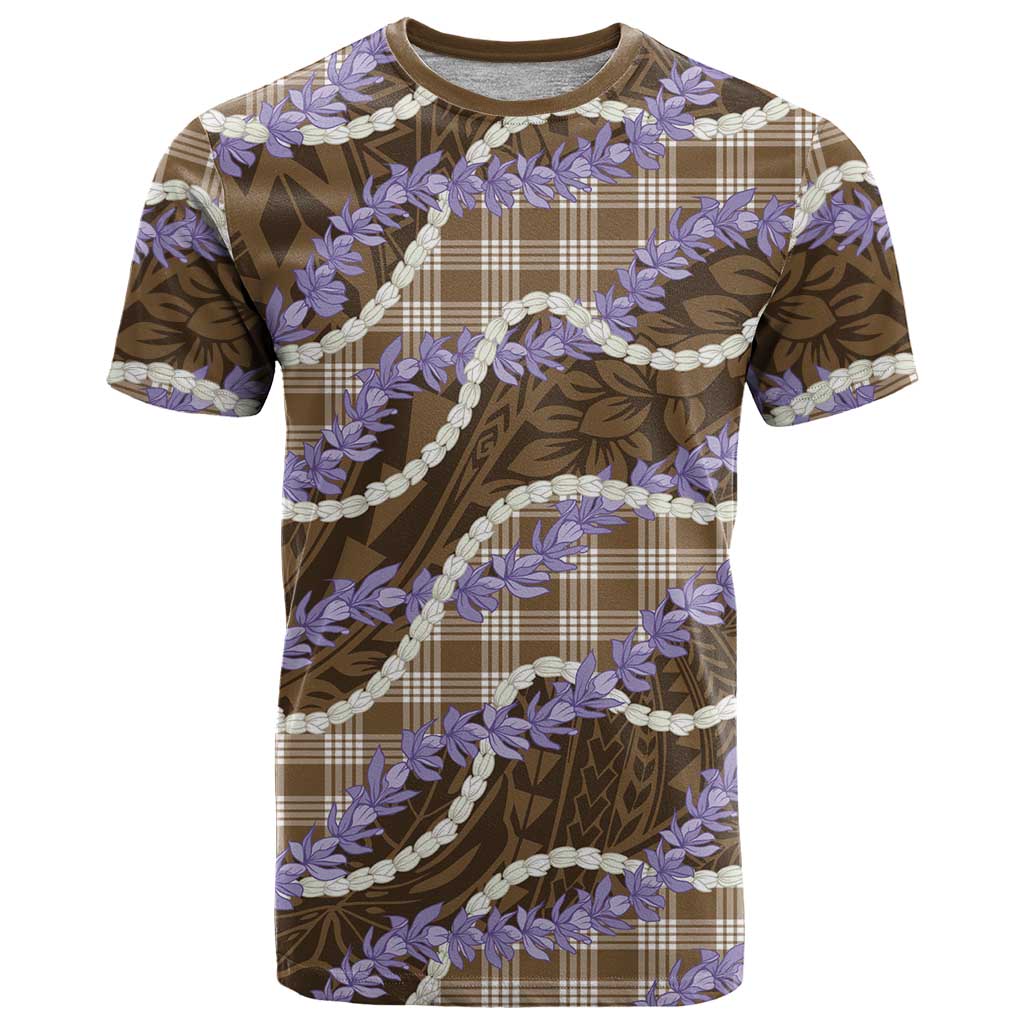 Brown Hawaii Palaka Honohono Pikake T Shirt Hawaiian Orchid Lei Polynesian Pattern - Polynesian Pride