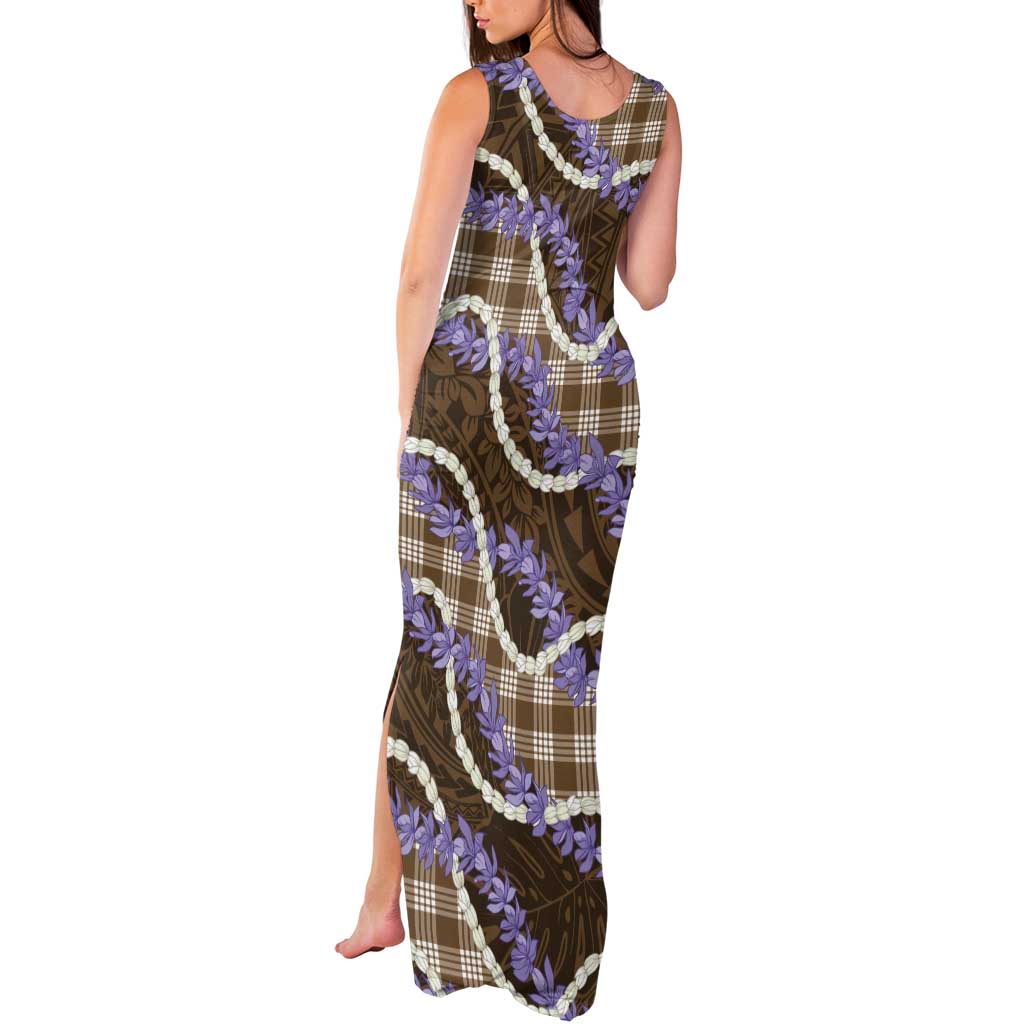Brown Hawaii Palaka Honohono Pikake Tank Maxi Dress Hawaiian Orchid Lei Polynesian Pattern - Polynesian Pride