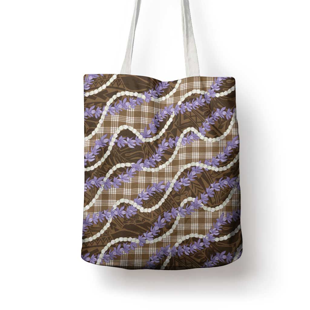 Brown Hawaii Palaka Honohono Pikake Tote Bag Hawaiian Orchid Lei Polynesian Pattern - Polynesian Pride