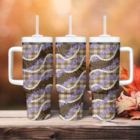 Brown Hawaii Palaka Honohono Pikake Tumbler With Handle Hawaiian Orchid Lei Polynesian Pattern - Polynesian Pride