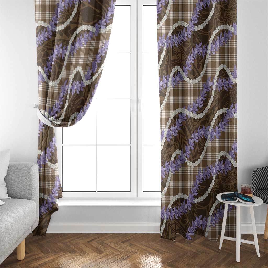 Brown Hawaii Palaka Honohono Pikake Window Curtain Hawaiian Orchid Lei Polynesian Pattern - Polynesian Pride