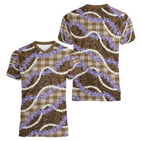 Brown Hawaii Palaka Honohono Pikake Women V-Neck T-Shirt Hawaiian Orchid Lei Polynesian Pattern - Polynesian Pride