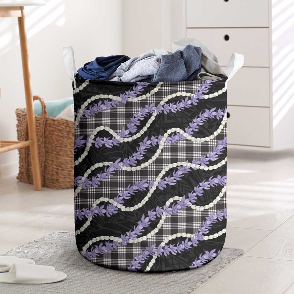 Black Hawaii Palaka Honohono Pikake Laundry Basket Hawaiian Orchid Lei Polynesian Pattern LT14 Black - Polynesian Pride